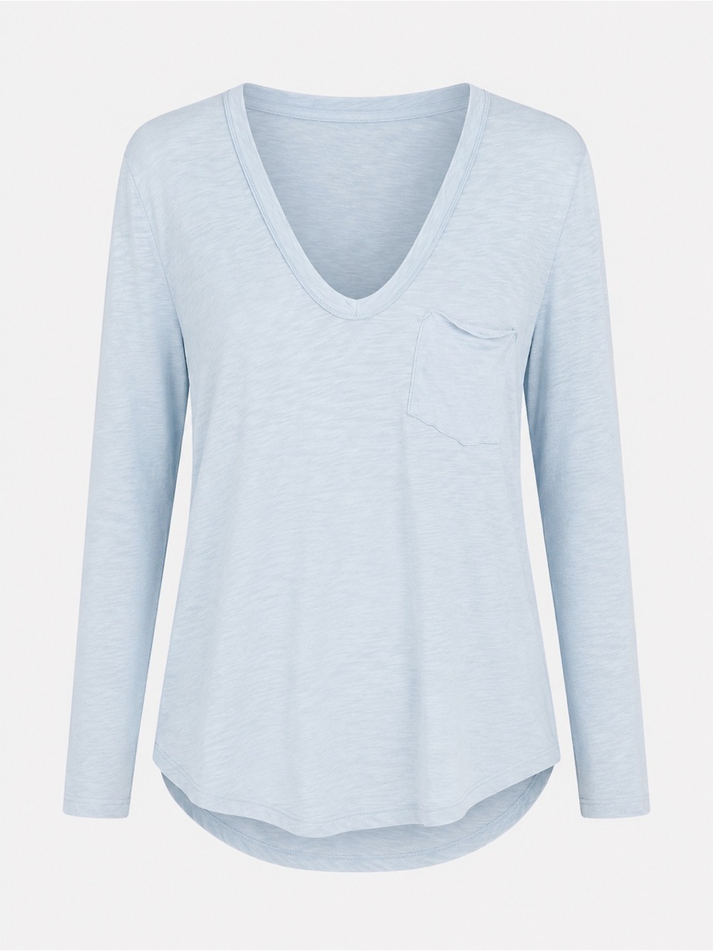 We The Free Pale Blue V-Neck Long Sleeve Pocket Tee